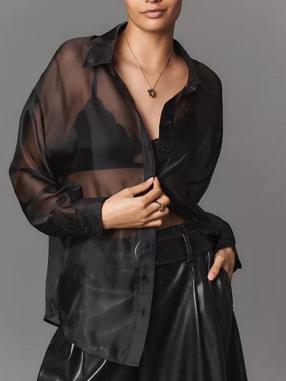 Reformation Will Oversized Shirt Small Sheer Black Button Down Semi Sheer